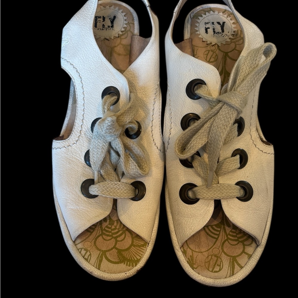 Fly London Cream Open-Toe Lace-Up Shoes